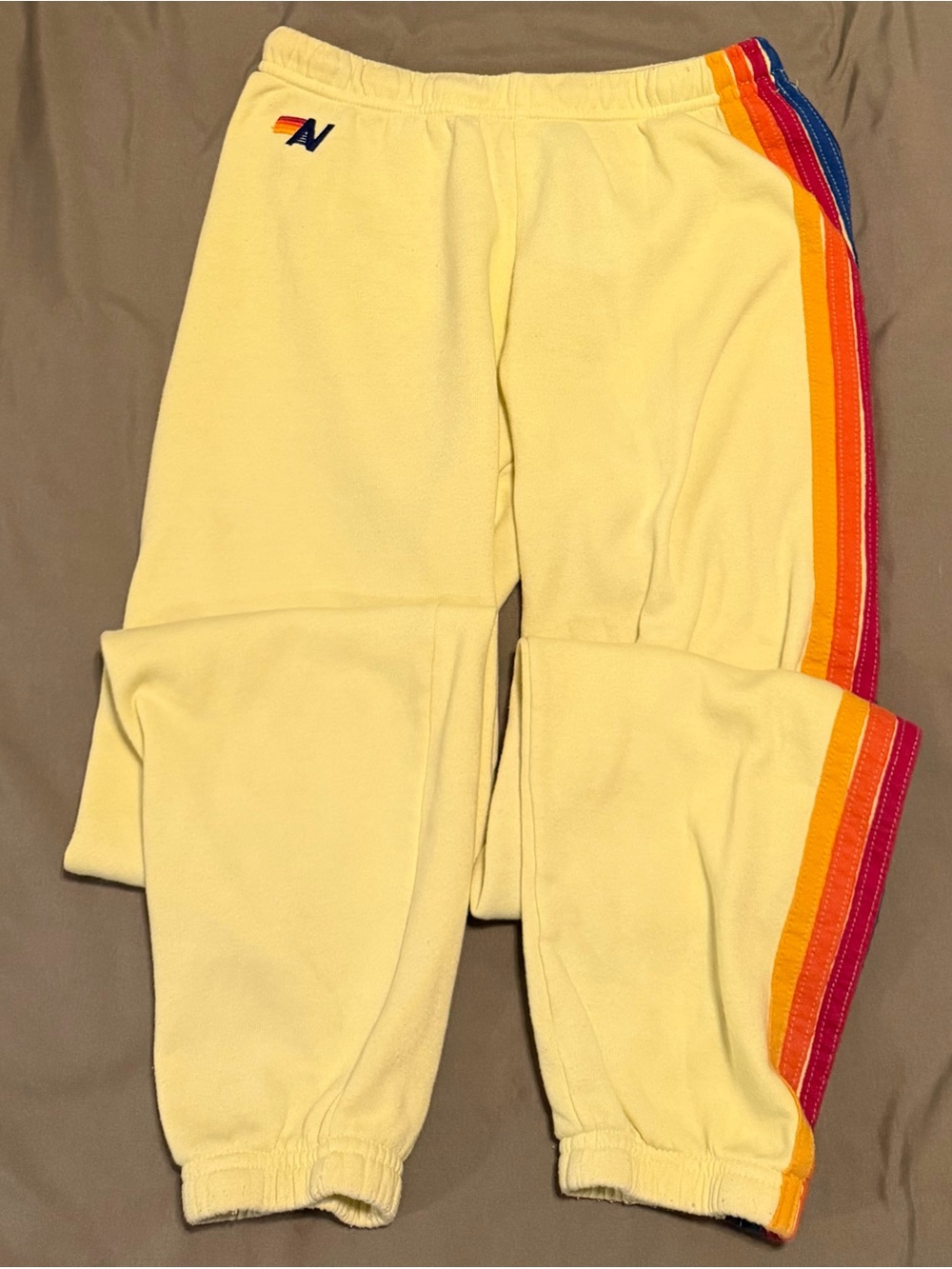 Aviator Nation Yellow Jogger Pants with Side Five Stripes